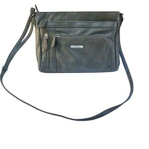 MultiSac Womens Faux Leather Crossbody Bag Olive Green Zipper Pockets